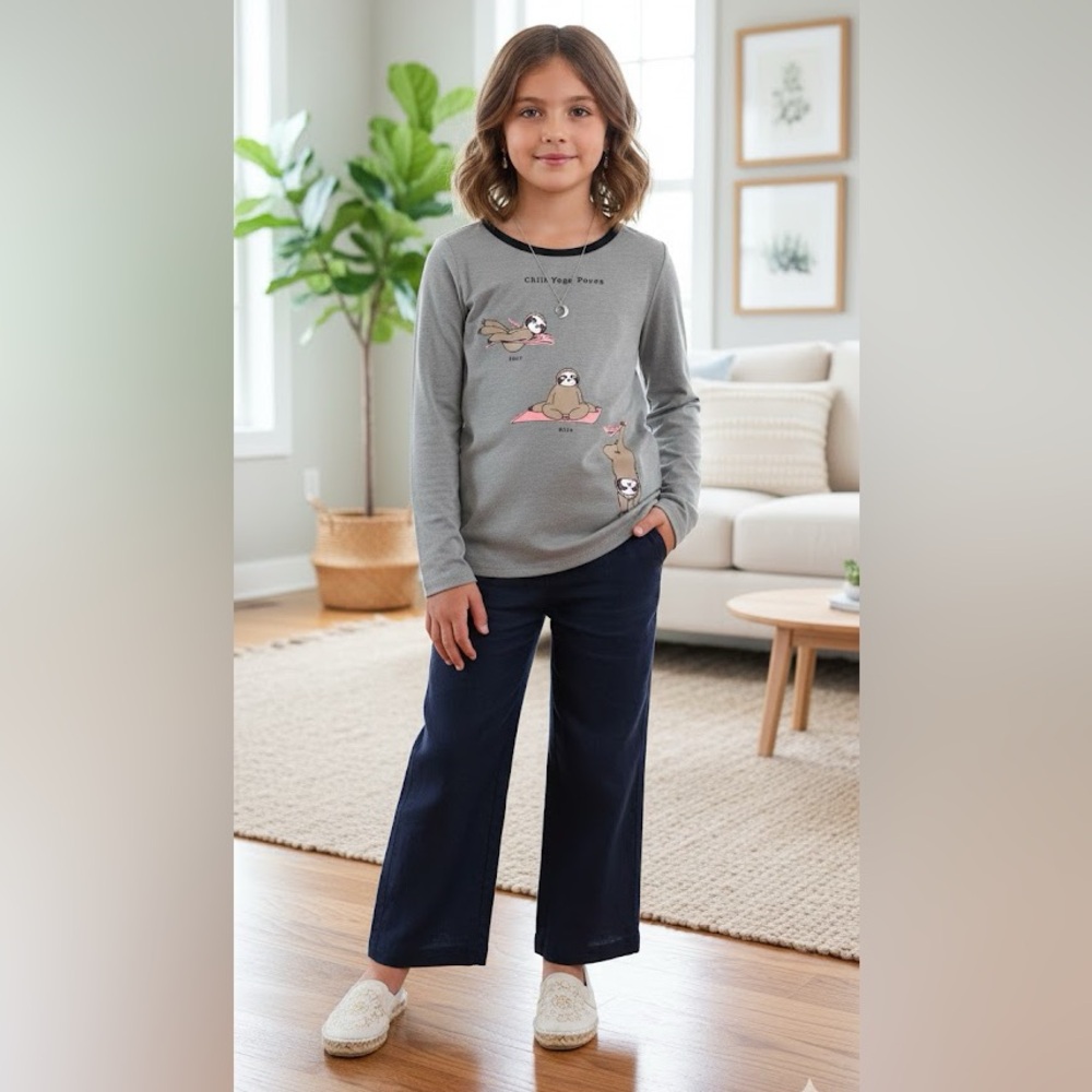 Justice girls shirt sloths gray graphic scoop neck long sleeve top animal new*